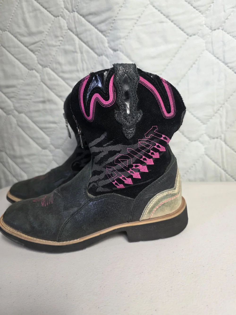 ARIAT Zipitbaby Womens Size 5 Black/Pink Western Boots Zipper Retired Zebra
